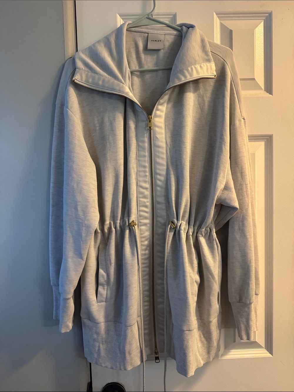 Varley Light Ivory Drawstring Zip Jacket with Gold Hardware - Picture 2 of 10